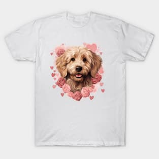 Goldendoodle Dog with hearts T-Shirt